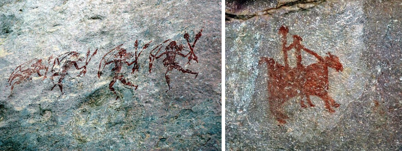 Rock paintings of Adamgarh hills - shelter #4 (left) shelter #7 (right) | Pre-historic Madhya Pradesh, India | Mesolithic stone age in India