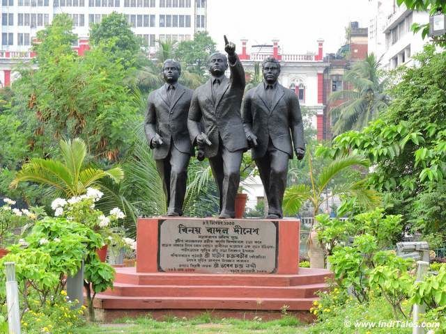 The statues of Benoy, Badal and Dinesh, the three revolutionaries of Bengal who shot Lt. Colonel Simpson dead in 1930.