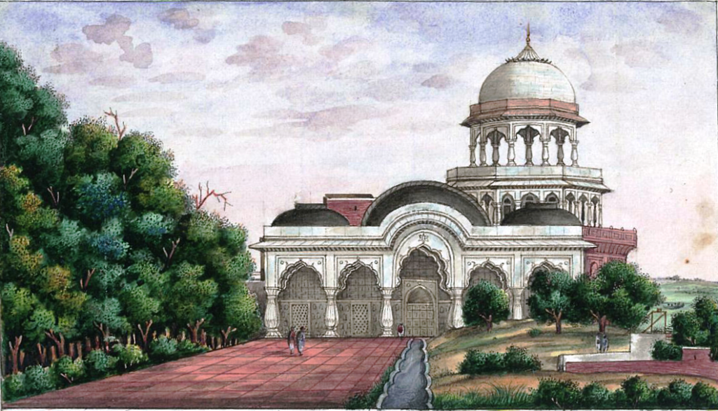 An 1843 painting of Shahi-Burj of Delhi Red Fort | Image from Wikipedia | Historyfinder.in