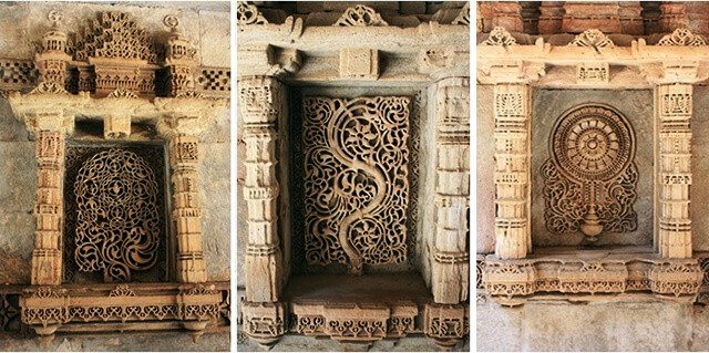 Islamic floral patterns at Adalaj ni Vav | Adalaj ni Vav Architecture | Image from Footloosedev.com | Historyfinder.in