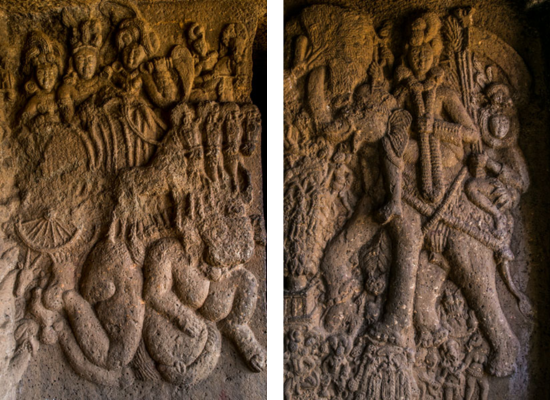 Cave 18 Sculpures of God Surya (left) and Indra (right) | Historyfinder.in