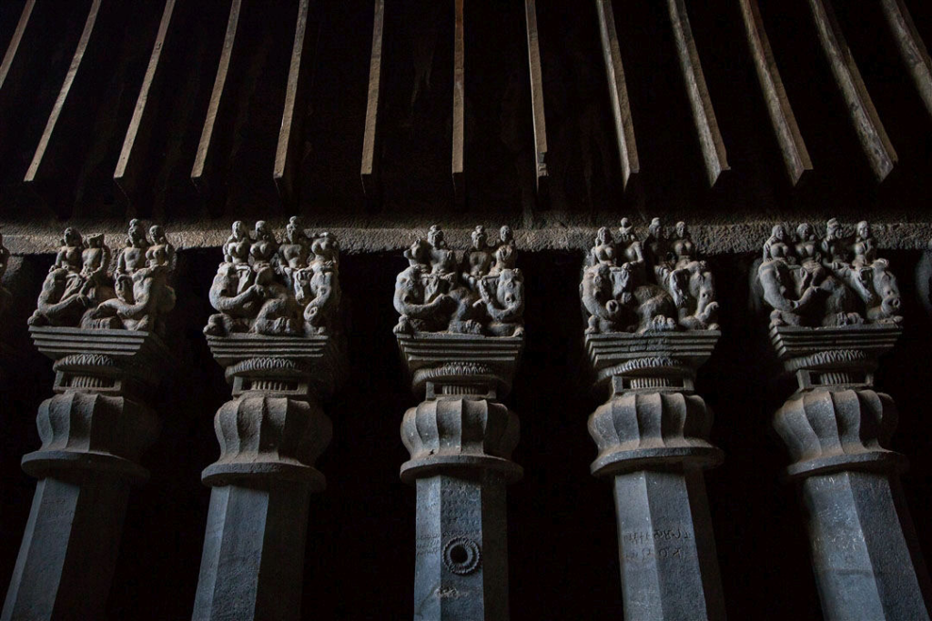 The Great Chaitya Piller Capitals at Karla Caves | Karla Caves History and Architecture | Image from Wikipedia | Historyfinder.in