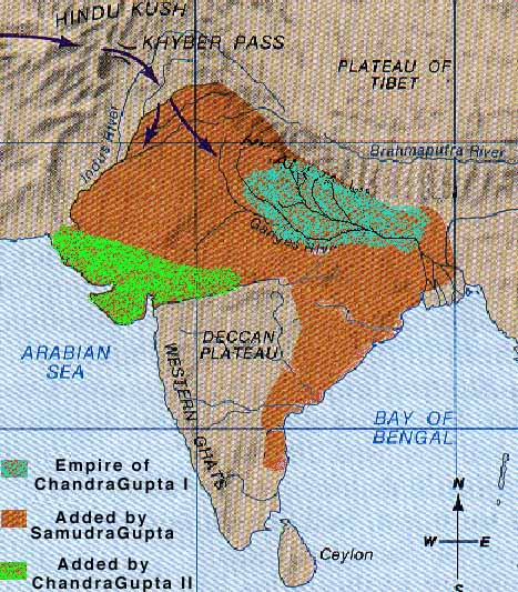 Stretch map of Gupta Empire by Gupta Kings | Rajasthan in Gupta Age | Historyfinder.in